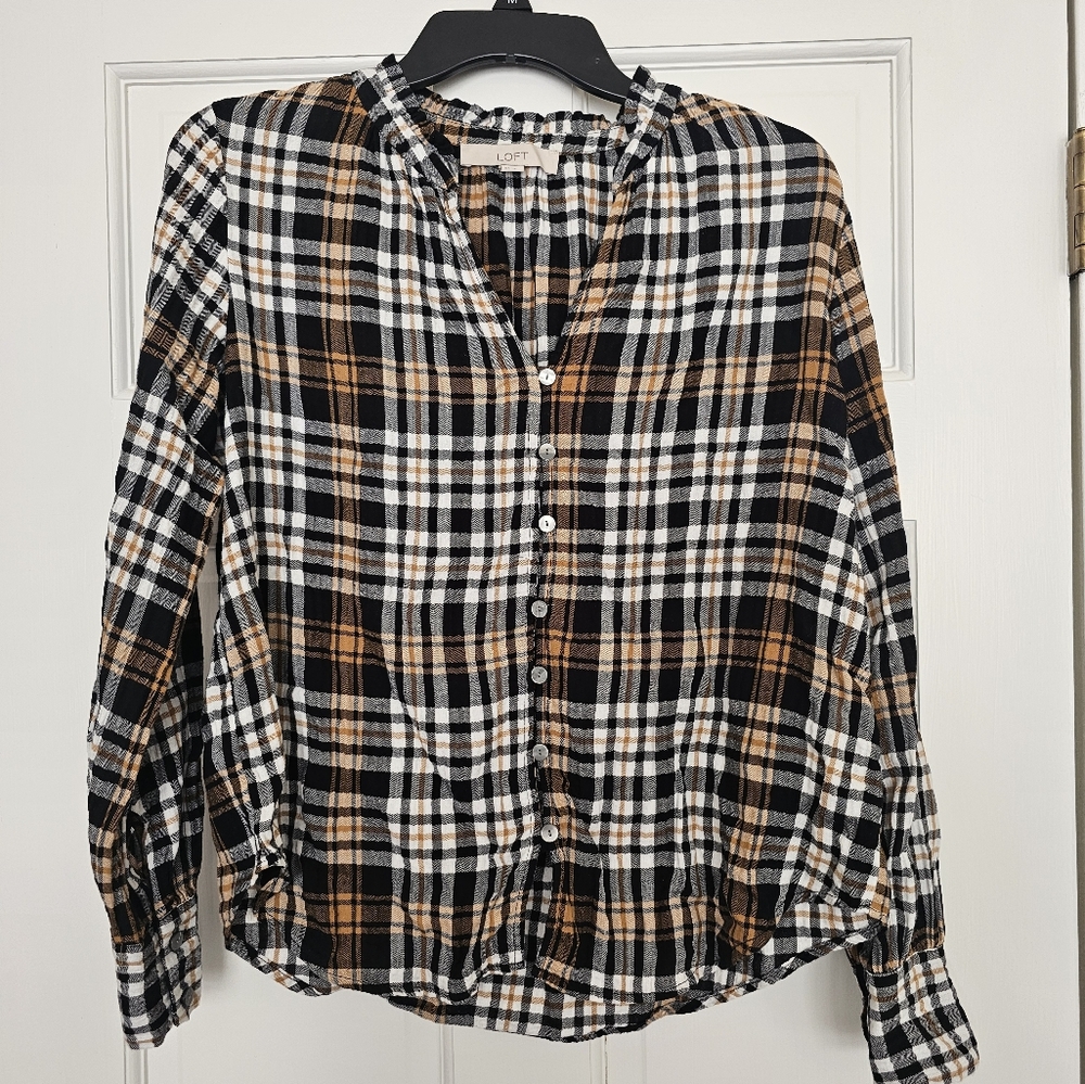 LOFT Women's Plaid Button-Down Blouse (Size XS)